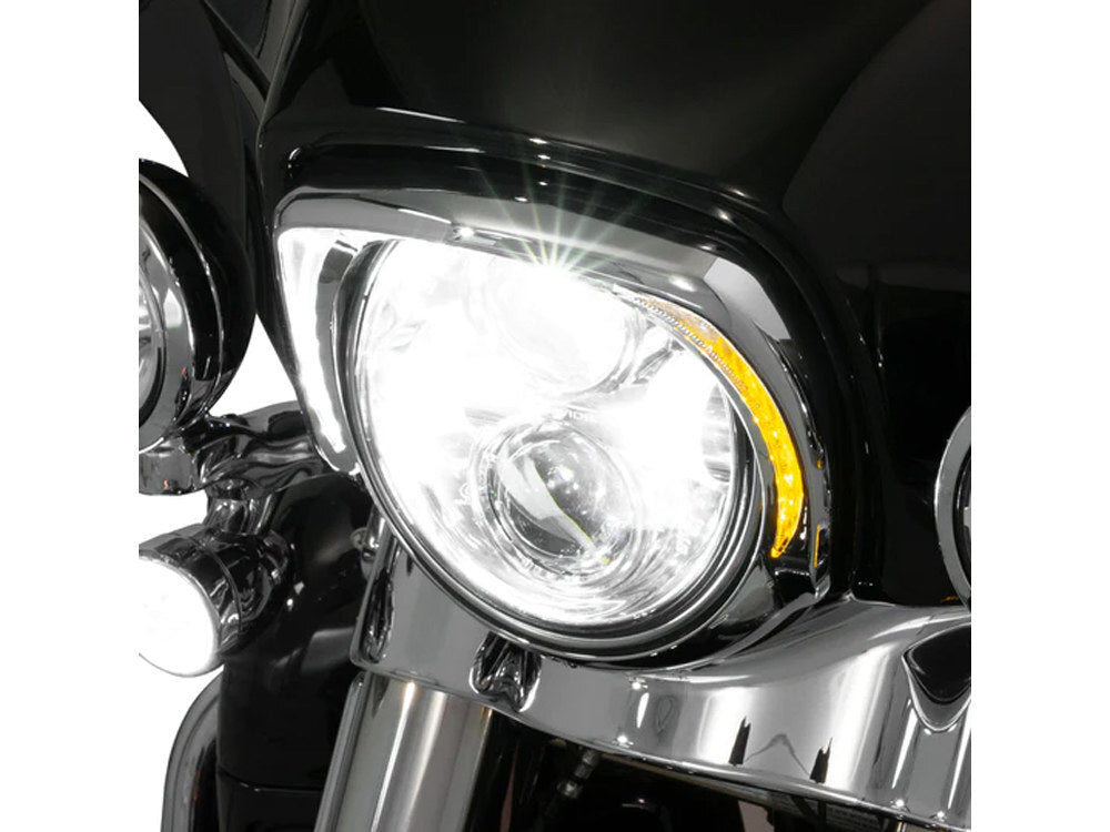 Ciro3D CIR-45205 Fang LED Headlight Bezel w/Amber Turn Signals & White Running Lights Chrome for Touring 14-23