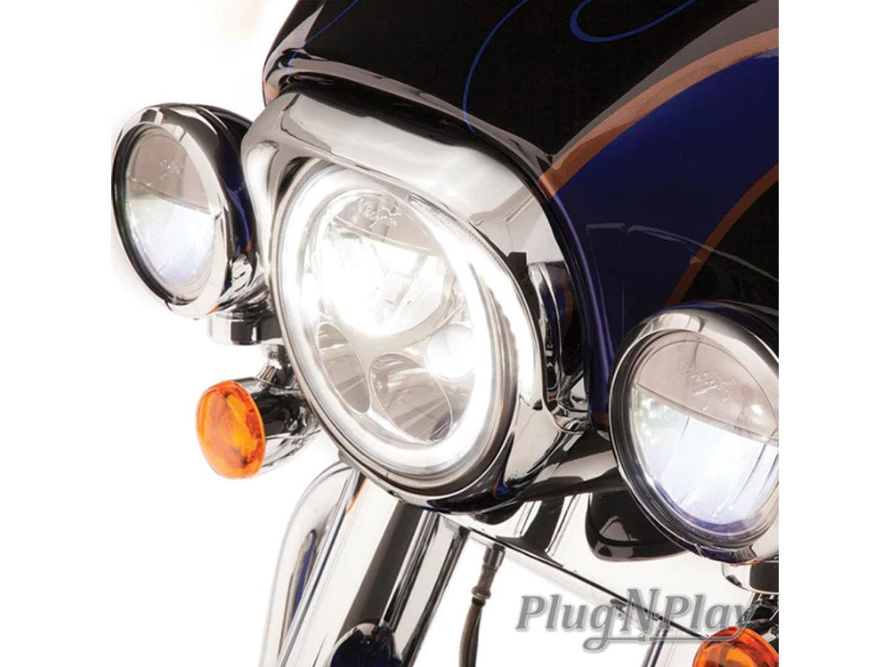 Ciro3D CIR-45205 Fang LED Headlight Bezel w/Amber Turn Signals & White Running Lights Chrome for Touring 14-23