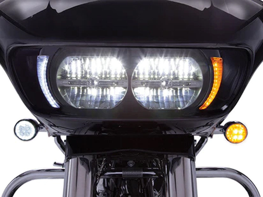 Ciro3D CIR-45251 Fang LED Headlight Bezel Vent Inserts w/Amber & White LEDs Black for Road Glide 15-23