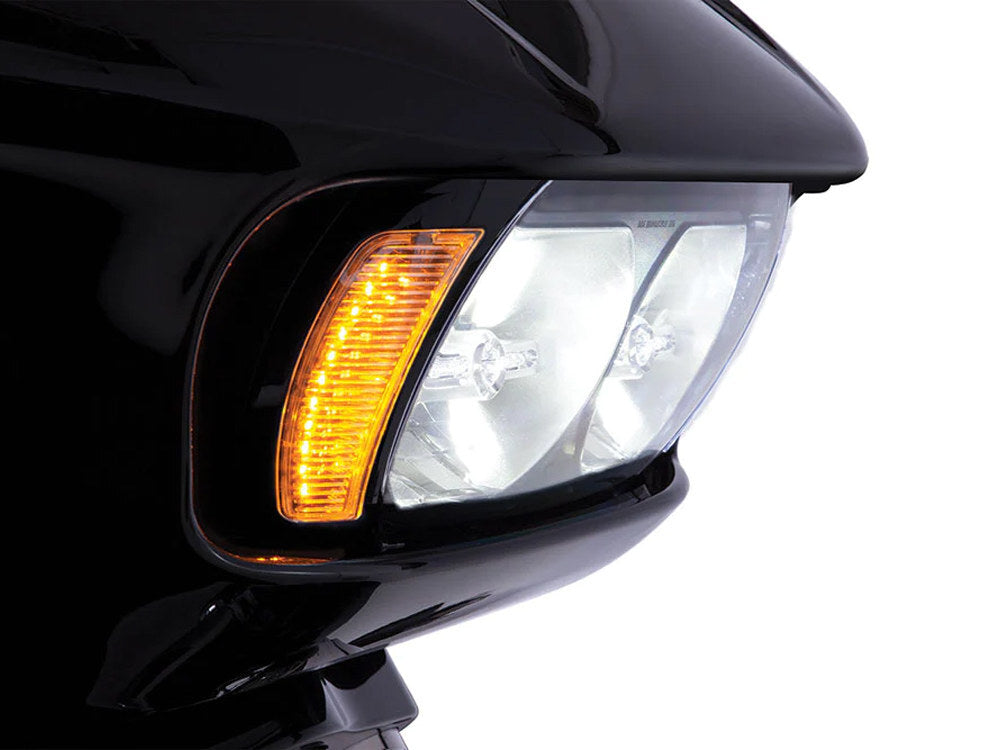 Ciro3D CIR-45251 Fang LED Headlight Bezel Vent Inserts w/Amber & White LEDs Black for Road Glide 15-23