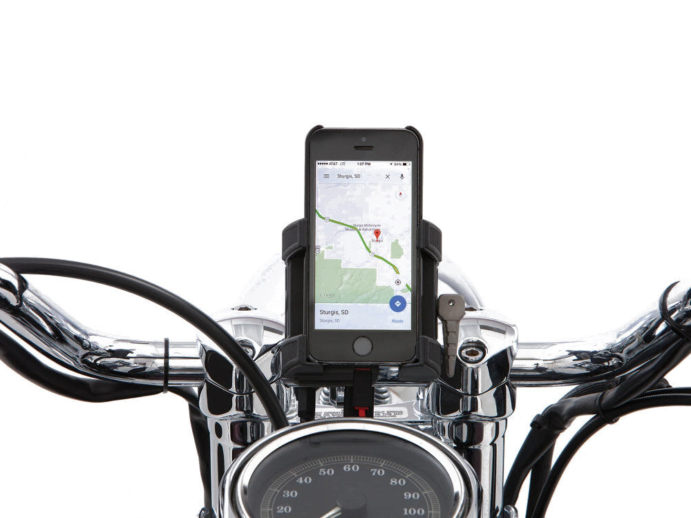 Ciro3D CIR-50212 Premium Smartphone/GPS Holder Chrome w/Charger for 7/8" & 1" Handlebars