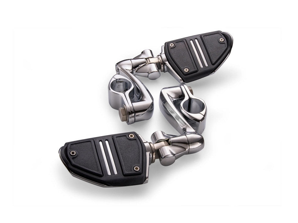 Ciro3D CIR-60505 Twin Rail Footpegs w/4" Offset Footpeg Mounts w/1-1/4" Hingeless Clamps Chrome