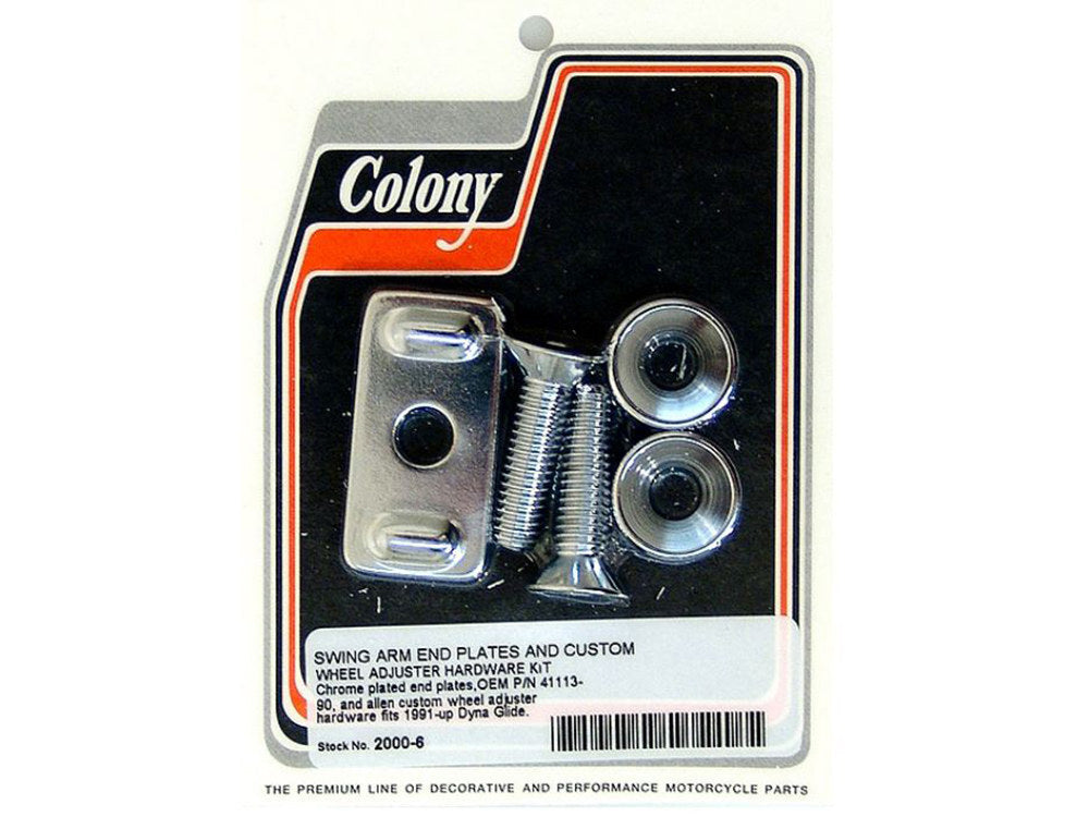 Colony Machine CM-2000-6 Axle Adjusting Kit w/Swing Arm End Plates & Wheel Adjuster Hardware Chrome for Dyna 91-05