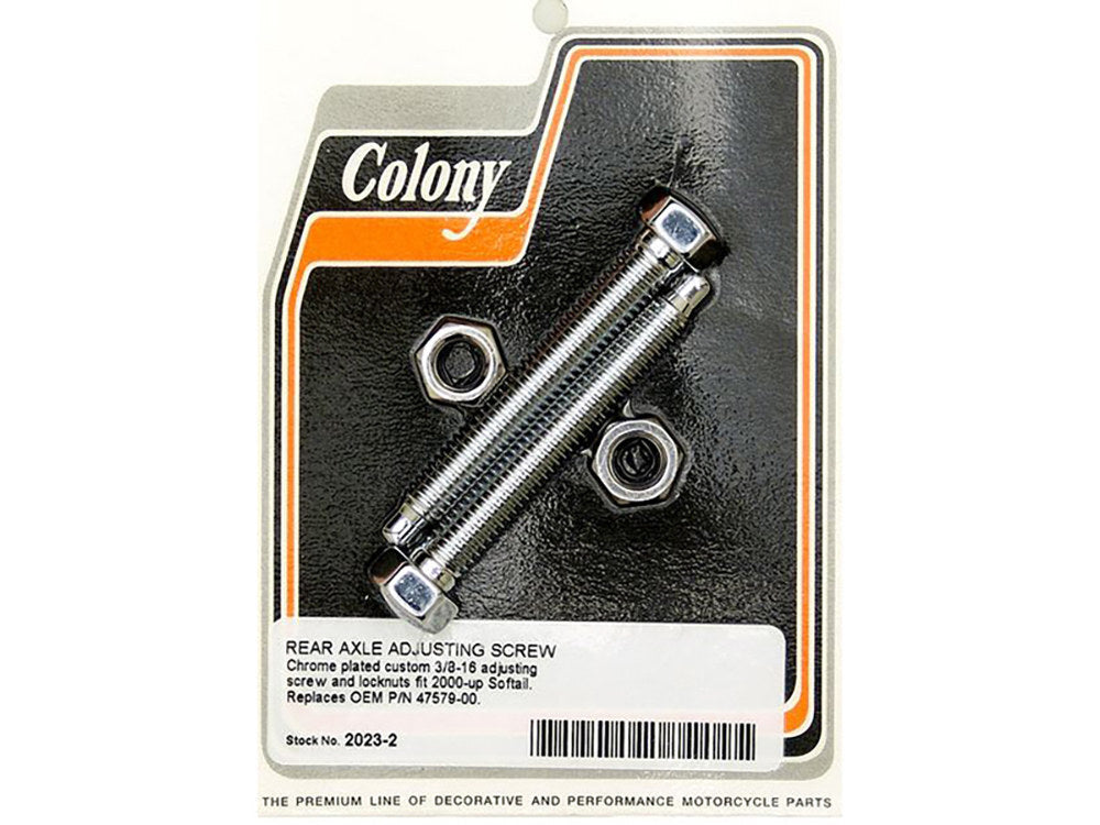 Colony Machine CM-2023-2 Rear Axle Adjusting Kit w/Dome Adjuster Bolts & Nuts Chrome for Softail 00-07