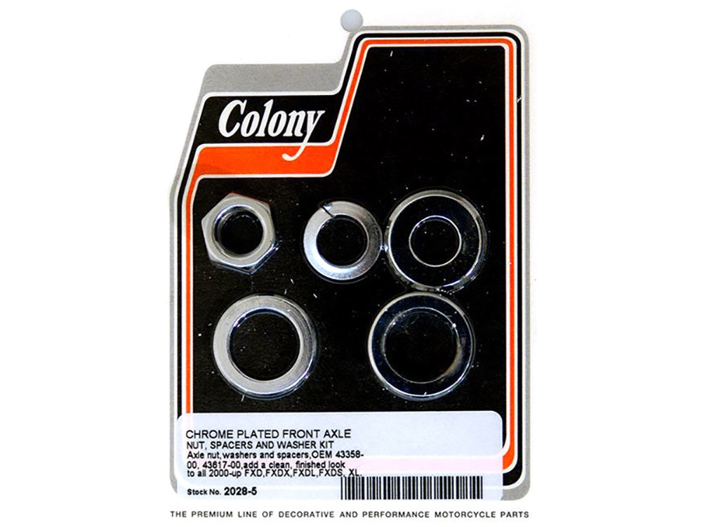 Colony Machine CM-2028-5 Front Axle Spacer Kit w/Chrome Finish for Harley-Davidson Mid Glide Dyna 00-03/Sportster 00-07 Models