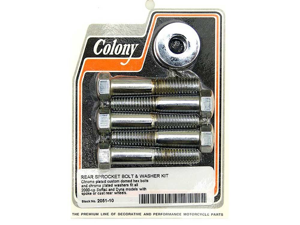 Colony Machine CM-2051-10 7/16-14 x 2-1/4" Rear Pulley/Sprocket Bolts Chrome for Softail 00-06/Dyna 00-05