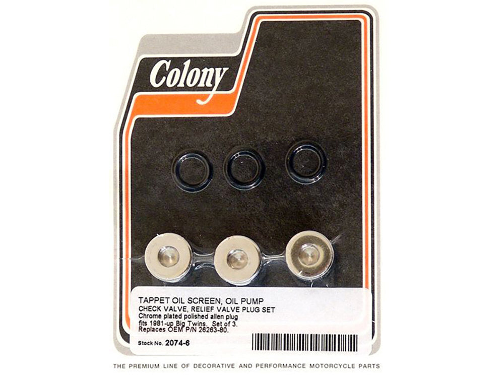 Colony Machine CM-2074-6 Allen Head Oil Pump Plugs Chrome for Big Twin 81-99