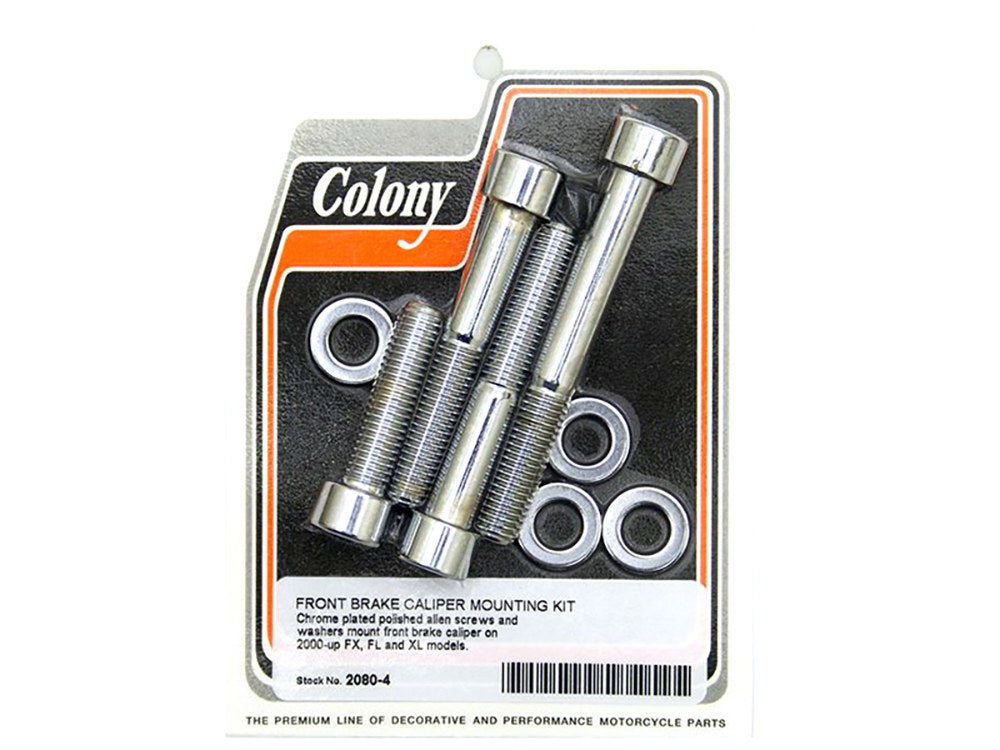 Colony Machine CM-2080-4 Allen Head Caliper Mount Bolt & Washer Kit Chrome for Front on FX/FL/Sportster 00-07/VRSC 02-05