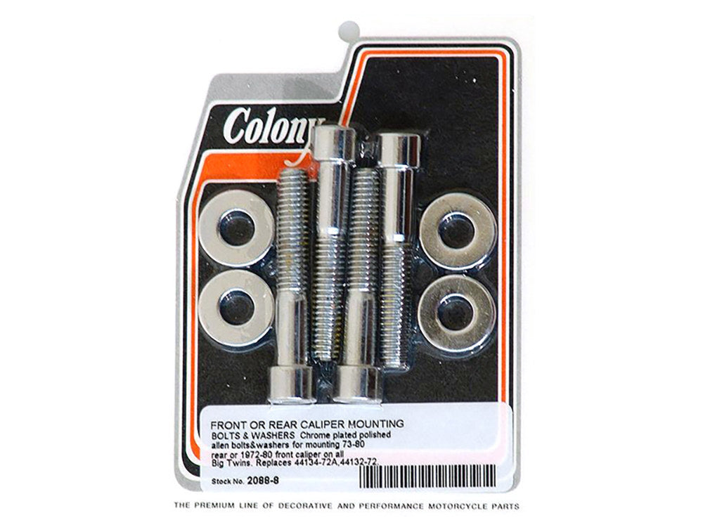 Colony Machine CM-2088-8 Allen Head Caliper Mount Bolt & Washer Kit Chrome for Front on Big Twin 72-80 & Rear on Big Twin 73-80