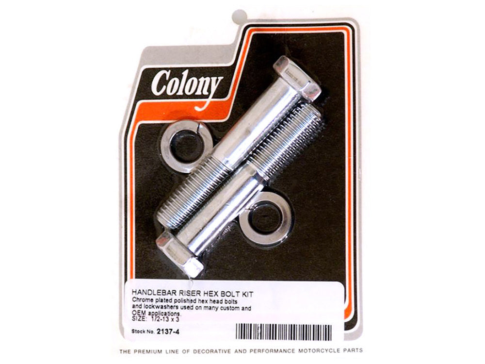 Colony Machine CM-2137-4 Hex Head 1/2-13 x 3" Riser Bolts Chrome