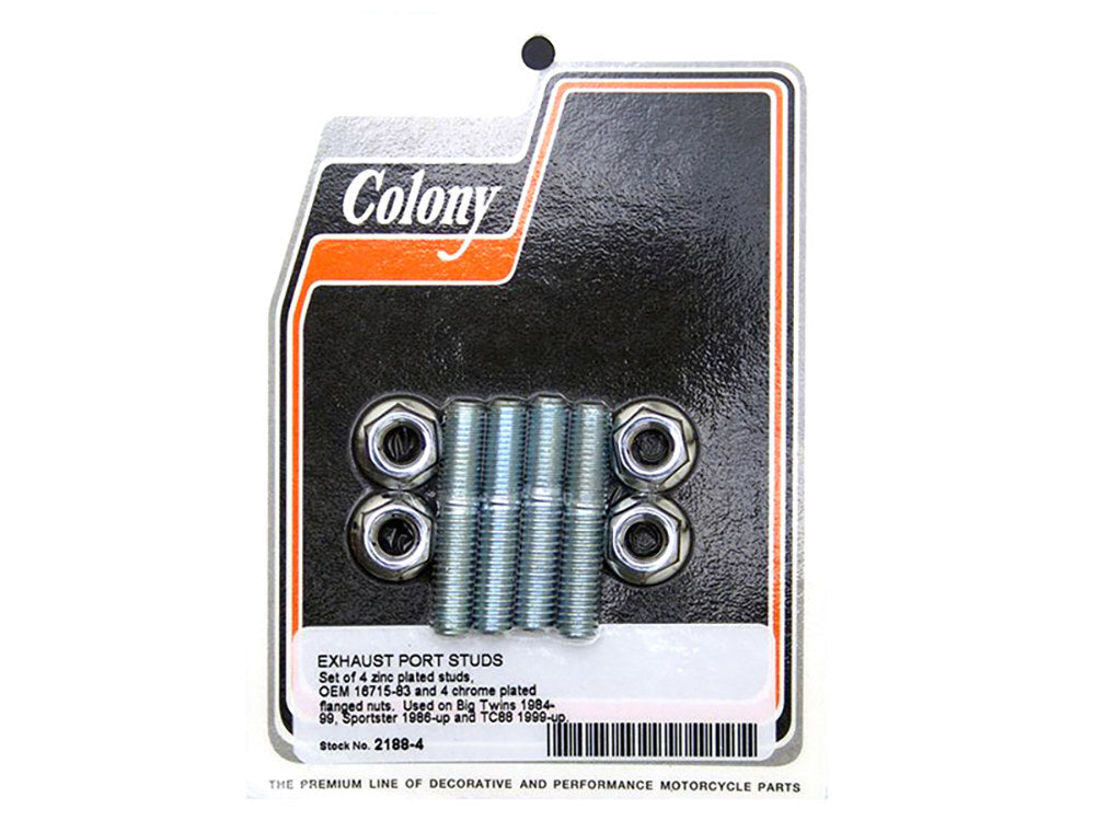 Colony Machine CM-2188-4 Exhaust Port Studs & Nuts for Big Twin 84-Up/Sportster 86-21