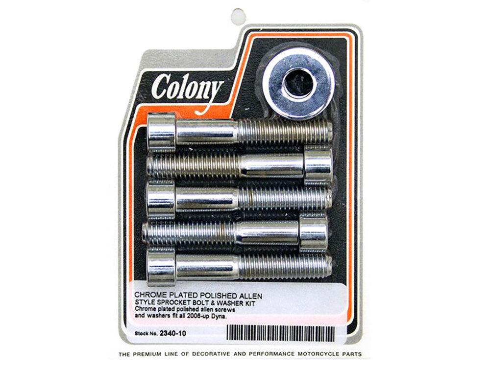 Colony Machine CM-2340-10 Allen Head Pulley/Sprocket Bolts w/Washers Chrome for Softail 07-17/Dyna 06-17