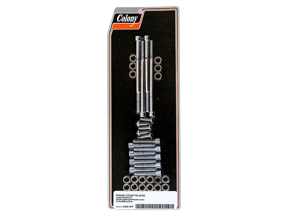 Colony Machine CM-2342-18-P Polished Allen Head Primary Cover Bolts Chrome for Dyna 06-17