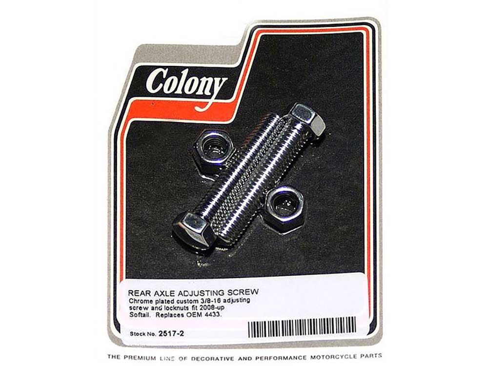 Colony Machine CM-2517-2 Rear Axle Adjusting Bolts Chrome for Softail 08-17