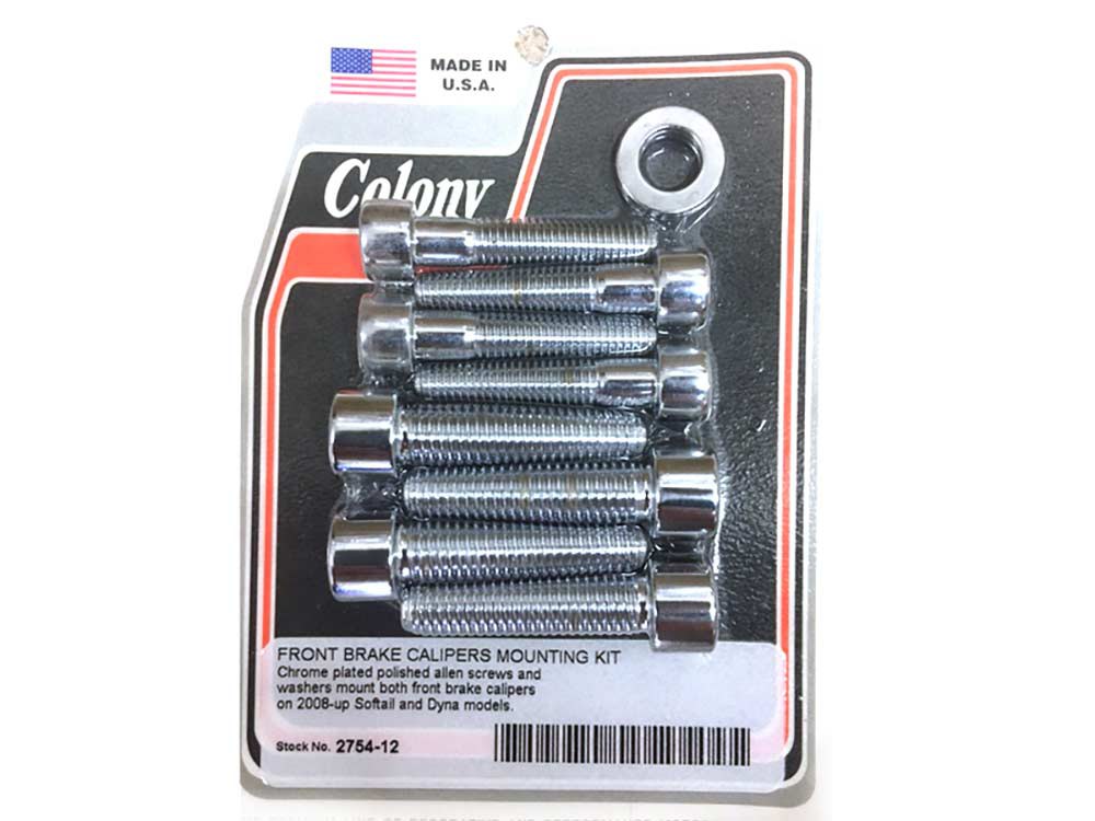 Colony Machine CM-2754-12 Allen Head Caliper Mount Bolt & Washer Kit Chrome for Front Softail 08-Up/Dyna 08-17