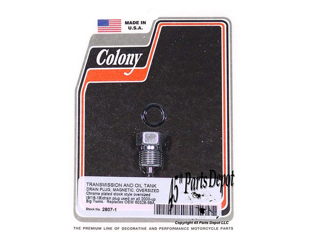 Colony Machine CM-2807-1 Oversized Primary & Transmission Drain Plug Chrome for Big Twin 00-Up