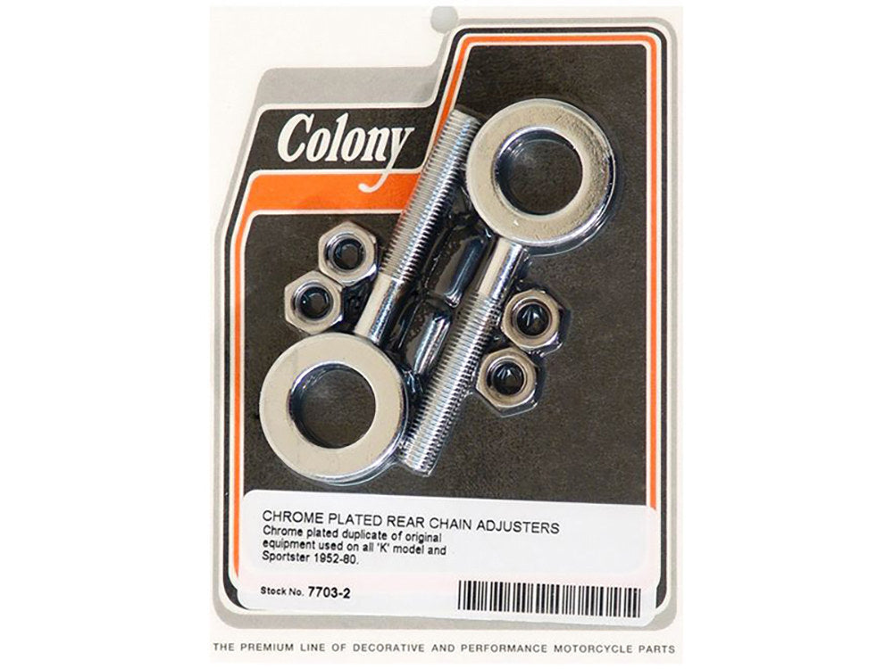 Colony Machine CM-7703-2 Rear Axle Adjusting Kit Chrome for Sportster 52-80