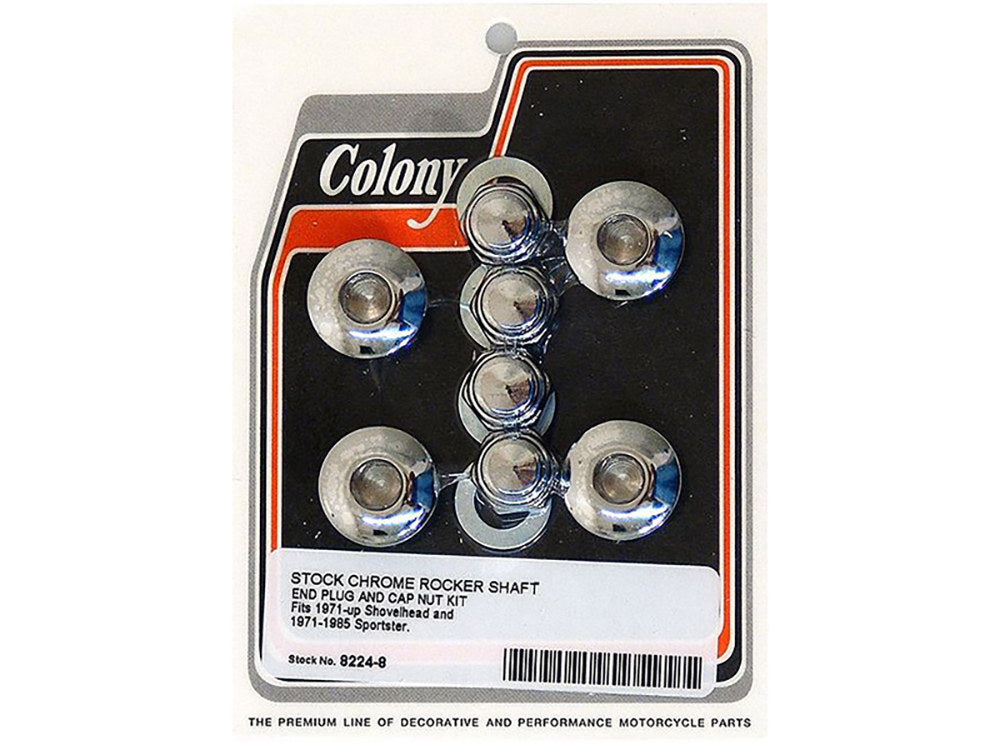 Colony Machine CM-8224-8 Stock Rocker Shaft Plug & Nut Kit Chrome for Shovelhead 71-84/Sportster 71-85