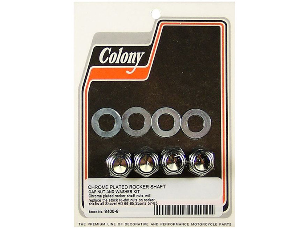 Colony Machine CM-8400-8 Cap Style Rocker Shaft Nuts Chrome for Big Twin 66-84/Sportster 57-85