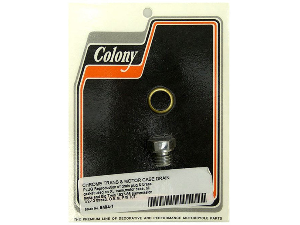 Colony Machine CM-8494-1 Transmission/Motor Case & Oil Tank Drain Plug Chrome for Big Twin 65-Up/Sportster 67-21