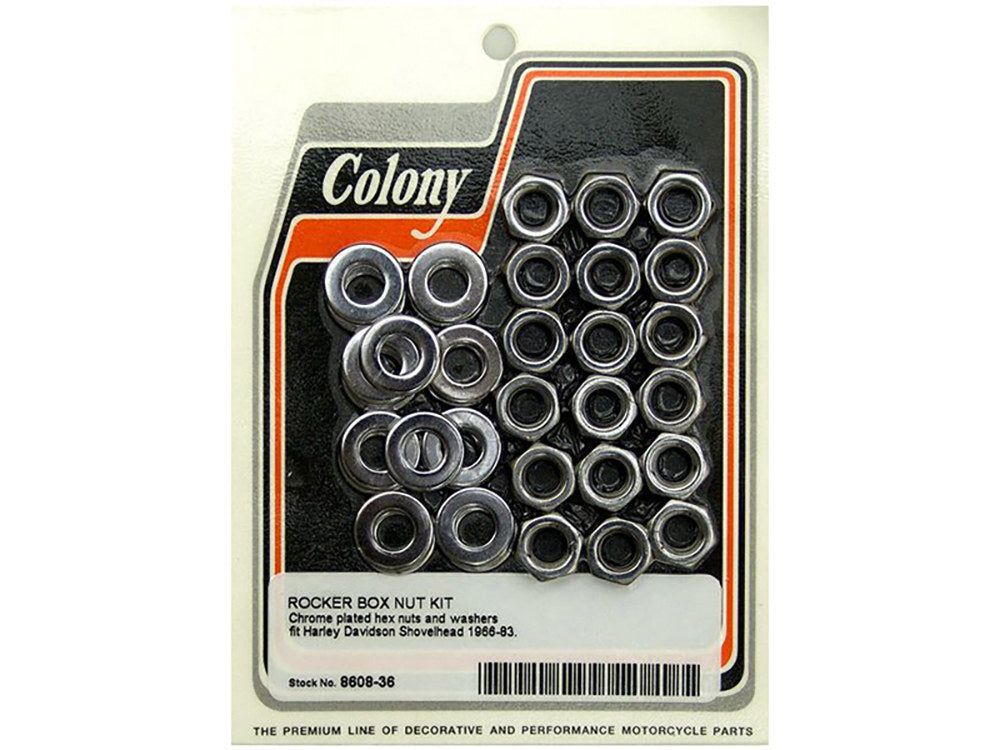 Colony Machine CM-8608-36 Hex Head Rocker Cover Nuts Chrome for Shovelhead 66-83