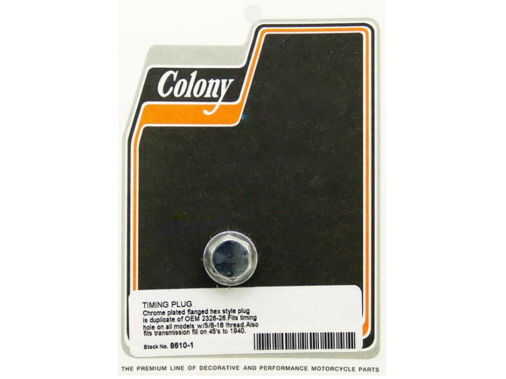 Colony Machine CM-8610-1 Timing/Oil Tank Plug Chrome