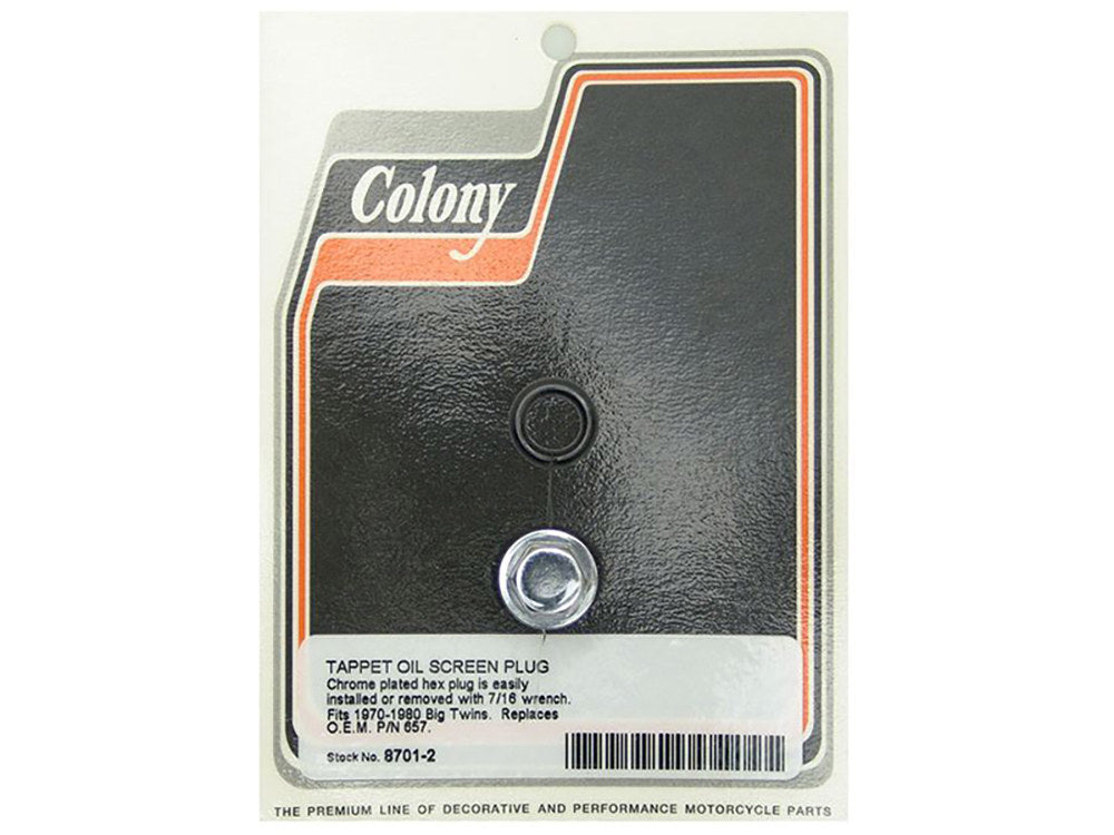 Colony Machine CM-8701-2 Tappet Oil Screen Plug Chrome for Big Twin 70-80