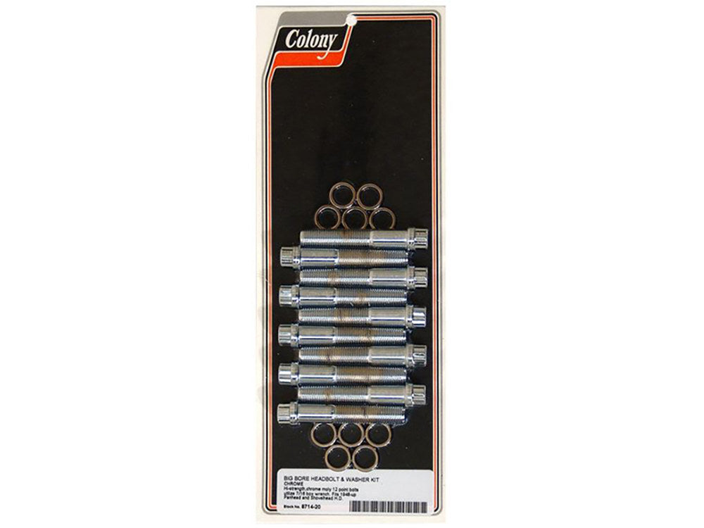 Colony Machine CM-8714-20 12 Point Style Head Bolts Chrome for Shovelhead/Panhead 48-84 w/Big Bore