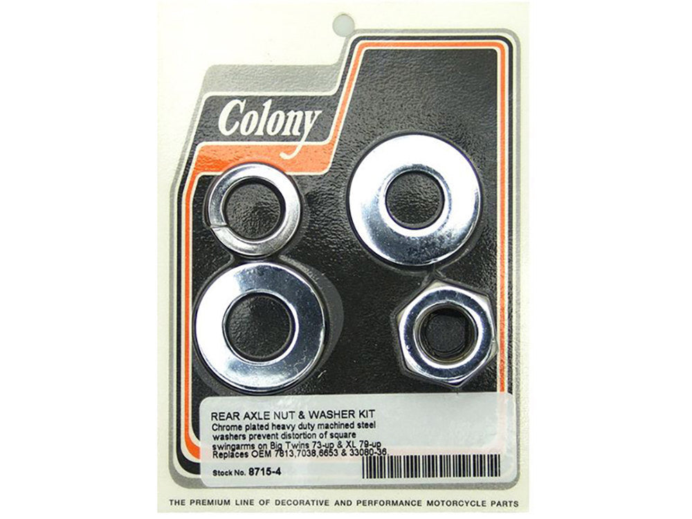 Colony Machine CM-8715-4 Rear Axle Nut & Washer Kit Chrome for Big Twin 73-Up/Sportster 79-Up