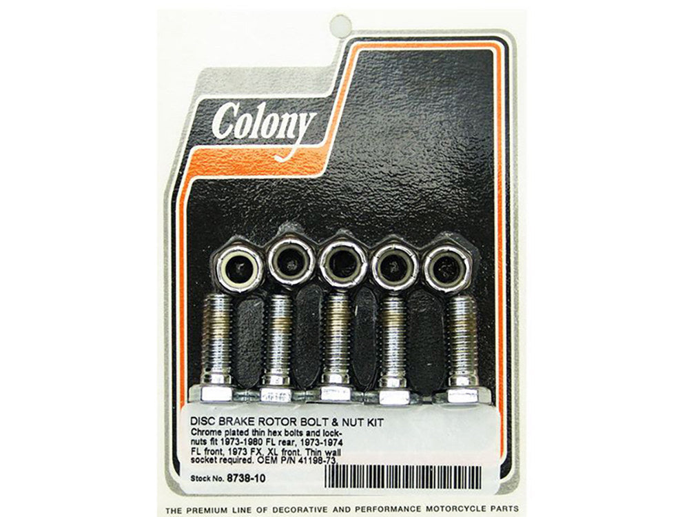 Colony Machine CM-8738-10 Disc Rotor to Hub Bolt Kit Chrome for Rear on Big Twin 73-80 & Front on FL 73-84 4 Speed