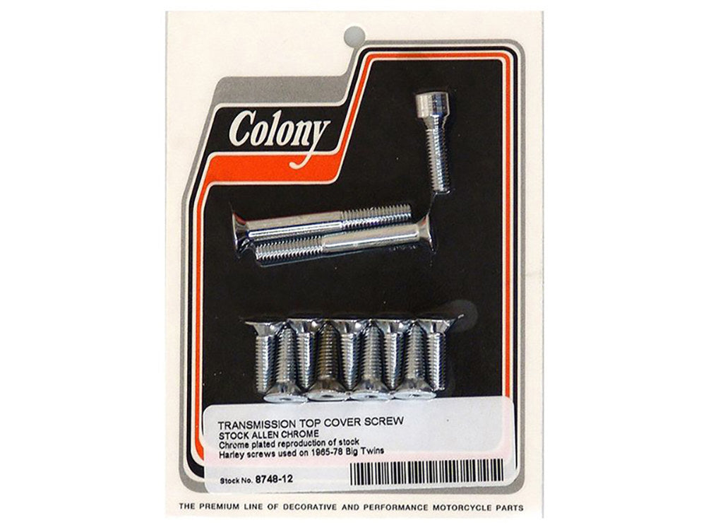 Colony Machine CM-8748-12 Transmission Top Cover Bolts Chrome for Big Twin 65-78