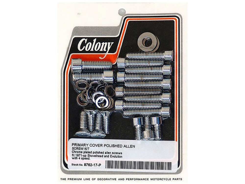 Colony Machine CM-8762-17-P Polished Allen Head Primary Cover Bolt Chrome for 4 Speed Big Twin 71-84/Softail 84-88