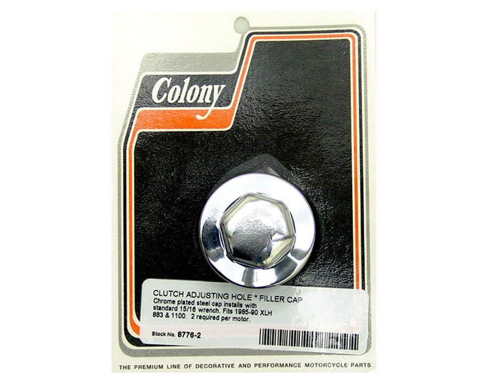 Colony Machine CM-8776-2 Primary Filler Cap & Clutch Adjusting Hole Cap Chrome for XLH 85-90