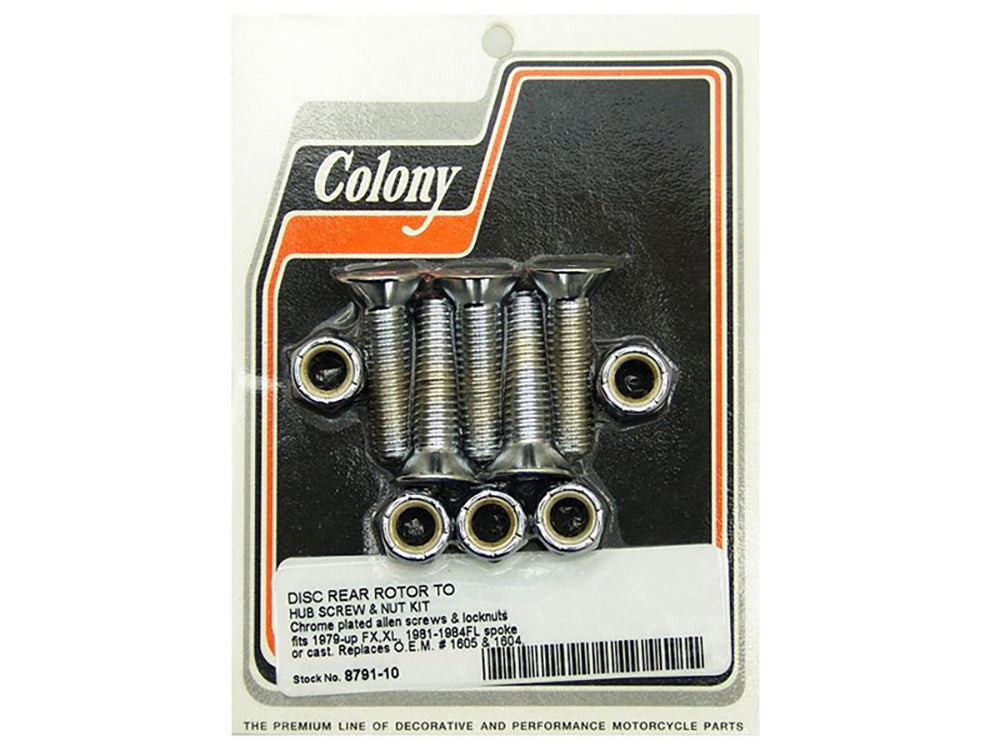 Colony Machine CM-8791-10 Rear Disc Rotor to Hub Bolt Kit Chrome for FL 81-84/FX/Sportster 79-91