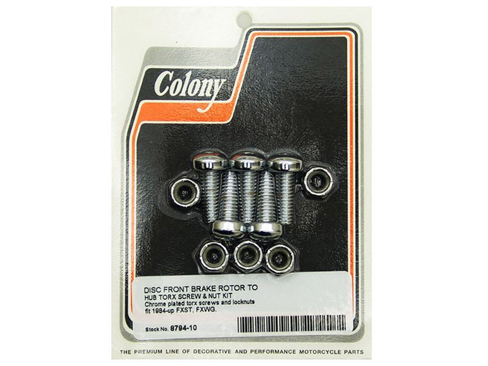 Colony Machine CM-8794-10 Torx Head Front Disc Rotor Bolts w/Nyloc Nuts Chrome for H-D Big Twin 84-Up/Sportster 84-21