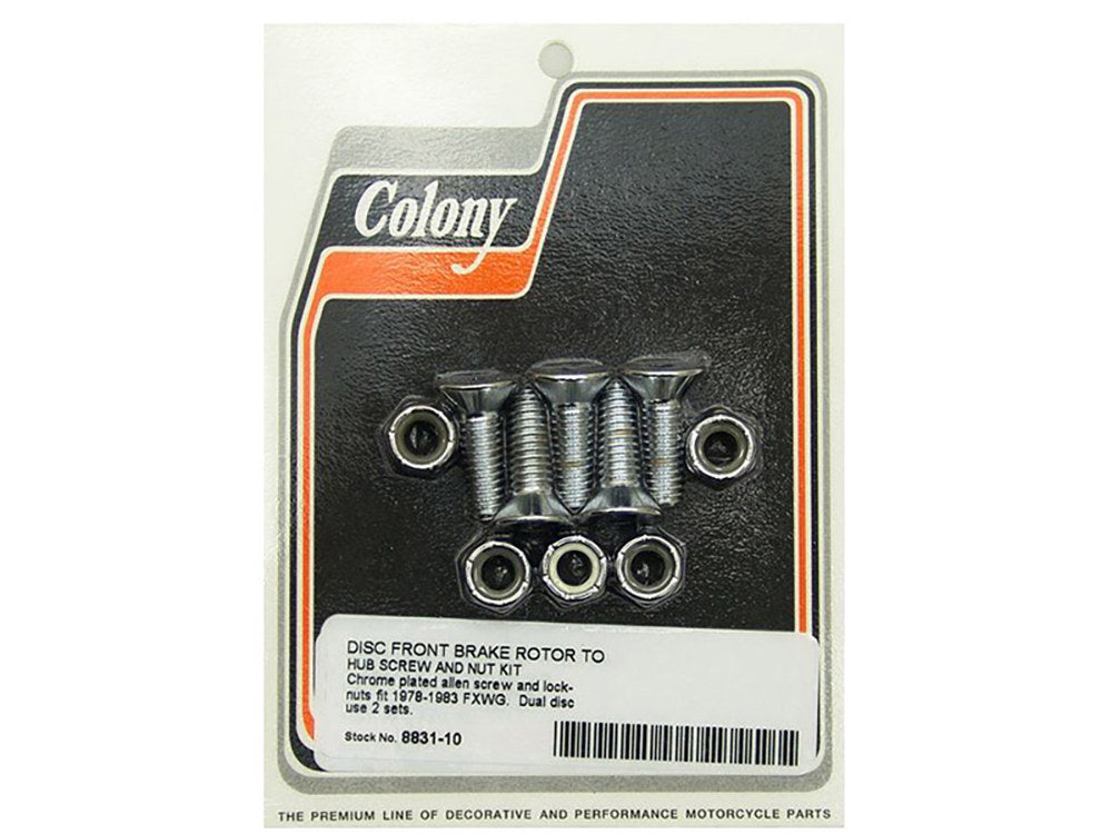 Colony Machine CM-8831-10 Front Disc Rotor to Hub Allen Head Bolts Kit w/Nuts Chrome for FXWG 78-83