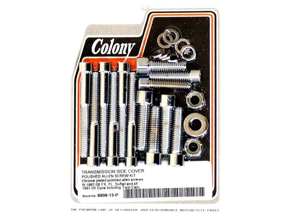 Colony Machine CM-8909-13-P Polished Allen Head Transmission Side Cover Bolts Chrome for Softail 87-06/Dyna 91-05