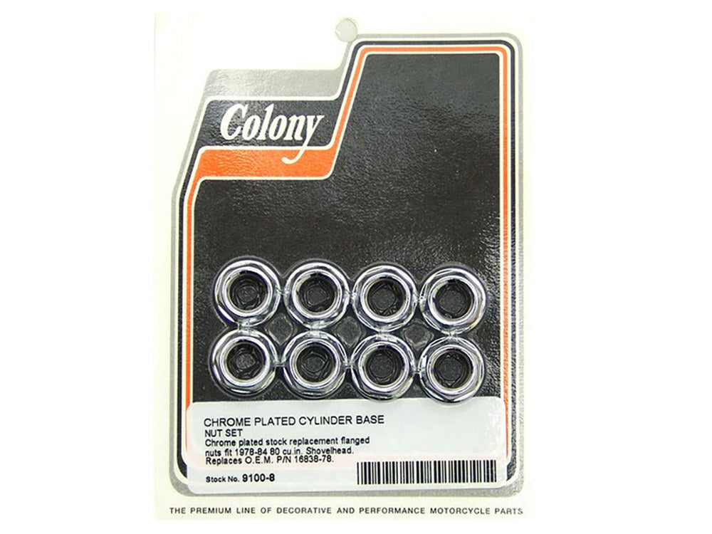 Colony Machine CM-9100-8 Cylinder Base Nuts Chrome for Shovelhead 78-84 w/80ci Engine