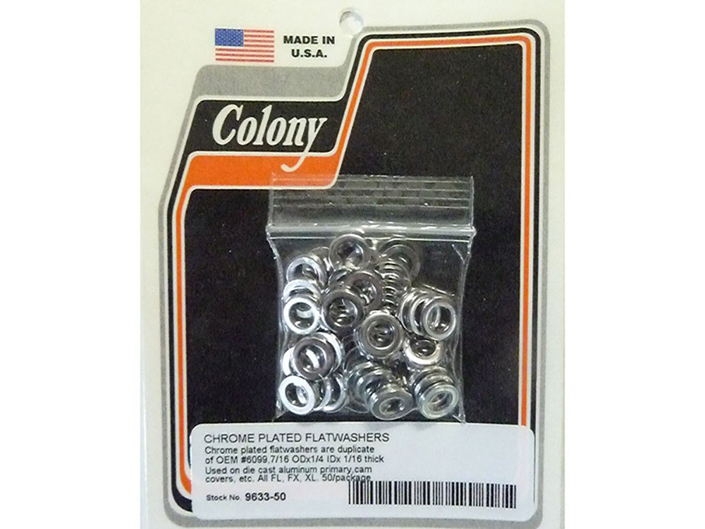 Colony Machine CM-9633-50 1/4" Flat Washers Chrome (50 Pack)