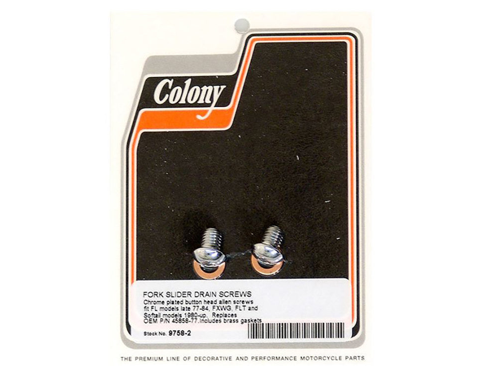 Colony Machine CM-9758-2 Button Head Allen Fork Slider Drain Bolts Chrome for FXST/FXWG/FL 77-Up w/41mm Fork Tubes