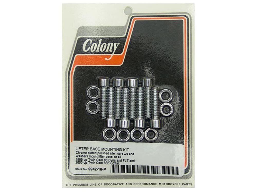 Colony Machine CM-9942-16-P Polished Allen Head Tappet Base Bolts Chrome for Twin Cam 99-17