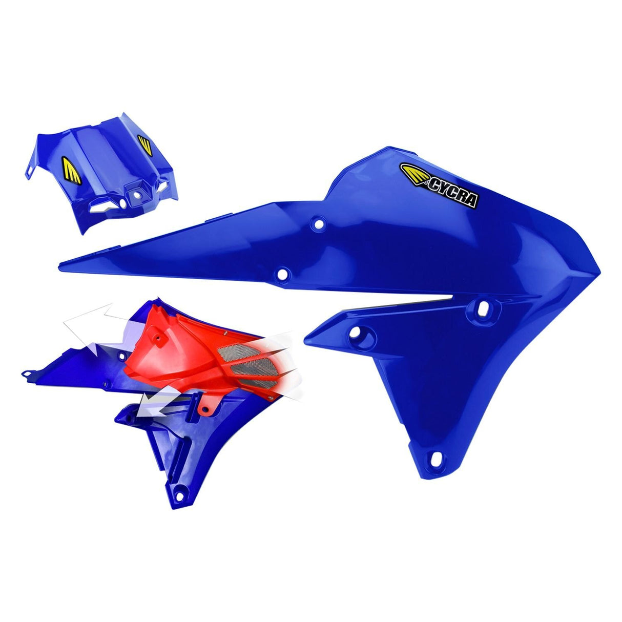 Cycra Powerflow Radiator Shrouds w/Extended Intake & Debris Screen Blue for Yamaha YZ250F 14-18/YZ450F 14-19/WR250F 15-20/WR450F 15-17 [INTERNAL]