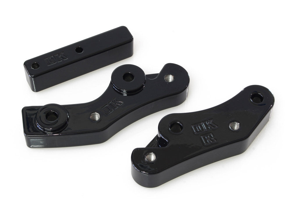 DK Custom Products DK-SFT-M8-FLB-RLO Front Floorboard Relocation Brackets Black for FL Softail 18-Up