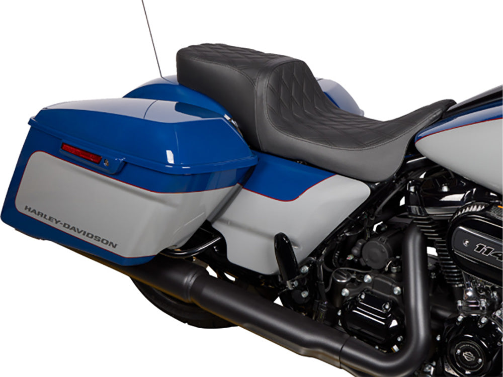 Drag Specialties DS-0801-1490 Performance Predator 2-Up Dual Seat w/Black Double Diamond Lattice Stitch for most Harley-Davidson Touring 08-24