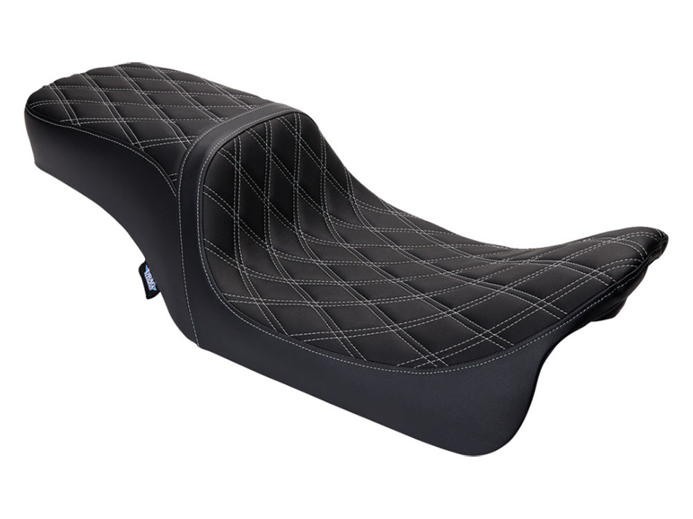 Drag Specialties DS-0801-1492 Performance Predator 2-Up Dual Seat w/Silver Double Diamond Lattice Stitch for most Harley-Davidson Touring 08-24