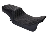 Drag Specialties DS-0801-1492 Performance Predator 2-Up Dual Seat w/Silver Double Diamond Lattice Stitch for most Harley-Davidson Touring 08-24