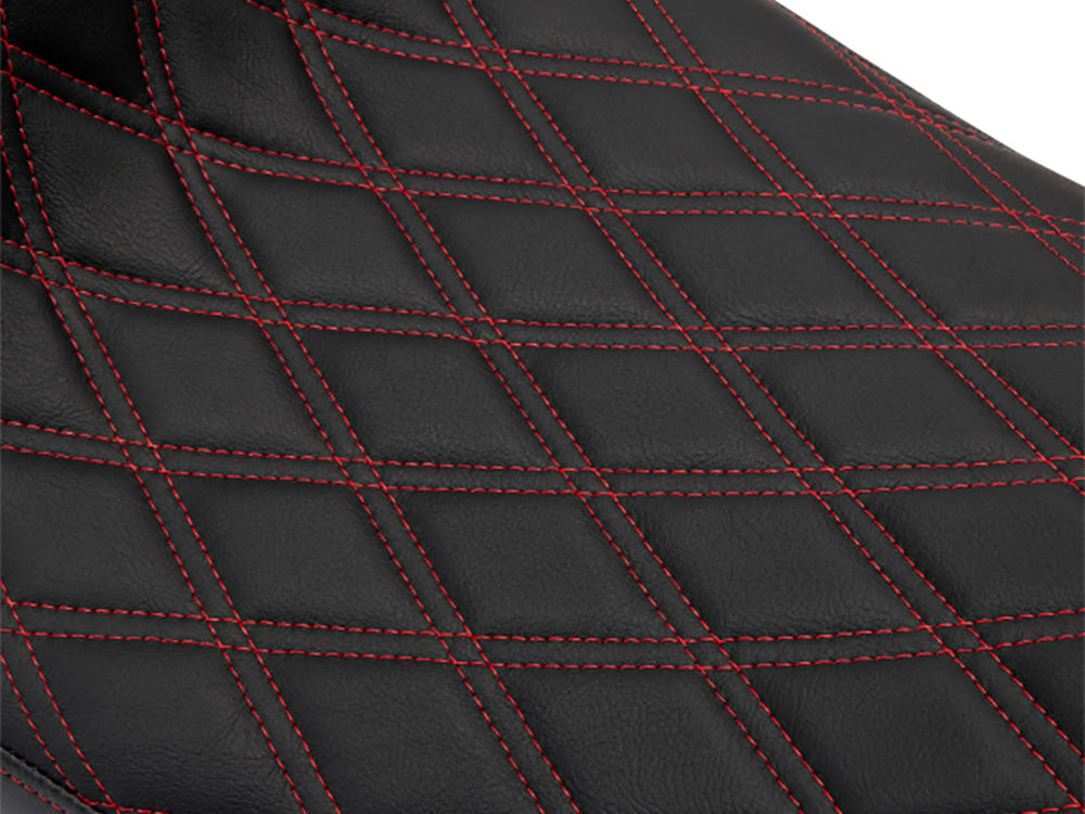 Drag Specialties DS-0801-1494 Performance Predator 2-Up Dual Seat w/Red Double Diamond Lattice Stitch for most Harley-Davidson Touring 08-24