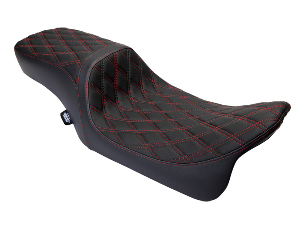 Drag Specialties DS-0801-1494 Performance Predator 2-Up Dual Seat w/Red Double Diamond Lattice Stitch for most Harley-Davidson Touring 08-24