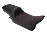 Drag Specialties DS-0801-1494 Performance Predator 2-Up Dual Seat w/Red Double Diamond Lattice Stitch for most Harley-Davidson Touring 08-24