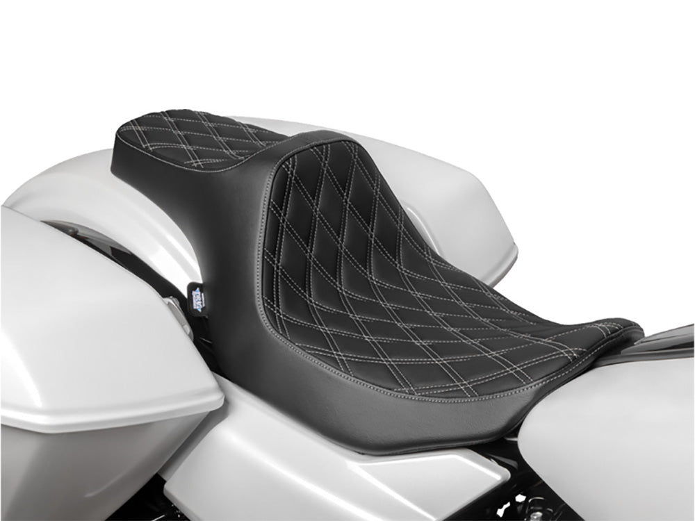 Drag Specialties DS-0801-1919 Predator 3 Dual Seat w/Silver Double Diamond Lattice Stitch for Harley-Davidson CVO Touring 23-Up/Street Glide/Road Glide 24-Up/Touring 25-Up